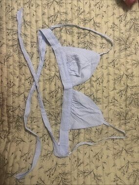Striped Blue & White Triangle Bikini Top